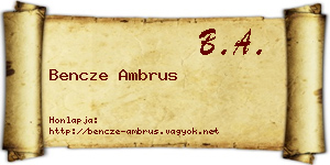 Bencze Ambrus névjegykártya